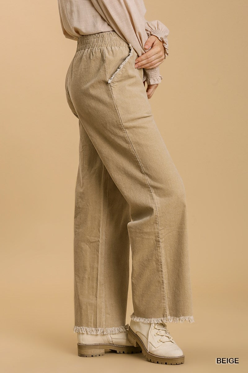 Beige Textured Wide Leg Pants