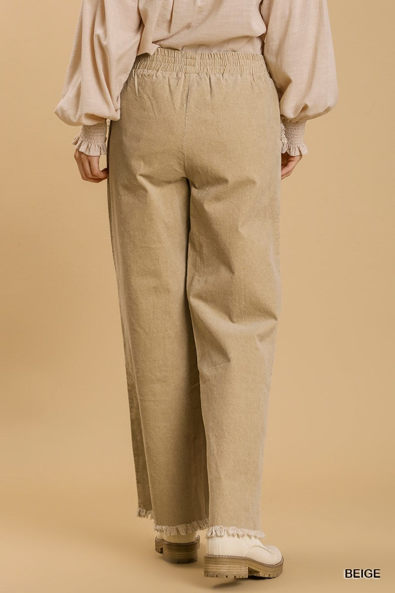 Beige Textured Wide Leg Pants