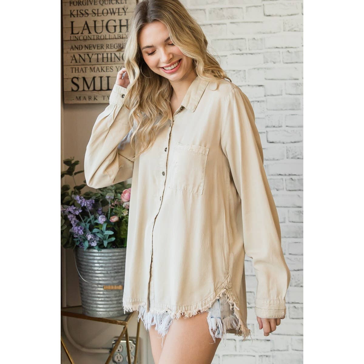 Sand Tencel Button Down Shirt