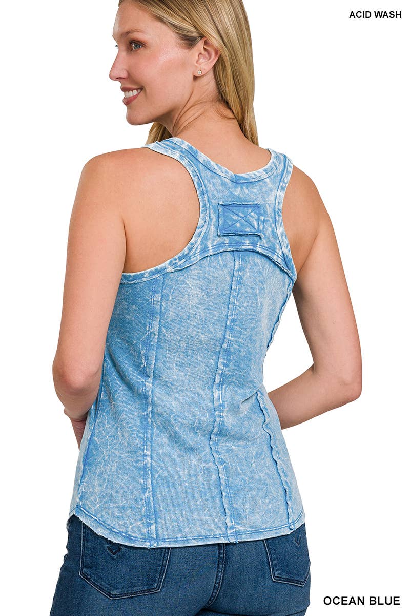 Ocean Washed Raw Edge V Neck Sleeveless Top