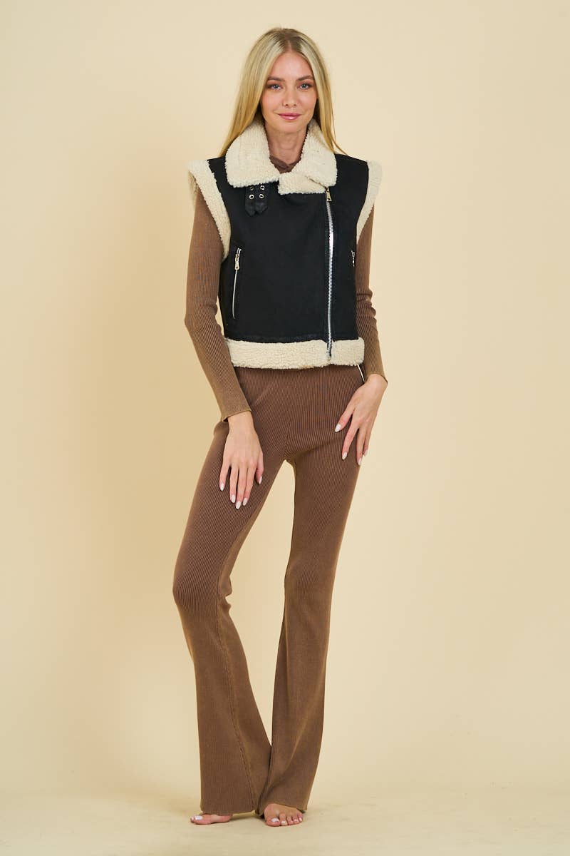 Suede Sherpa Vest Jacket