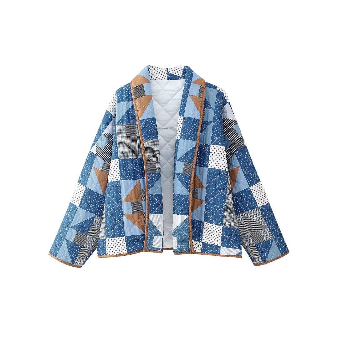 Indigo Nine Patch Quilted Cropped Jacket