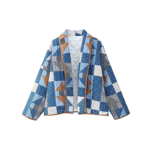 Indigo Nine Patch Quilted Cropped Jacket