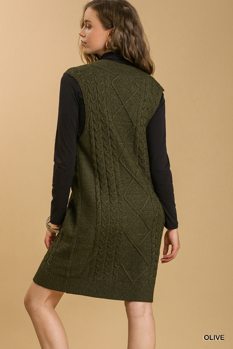 Olive Maeve Cable V-Neck Dress Sweater