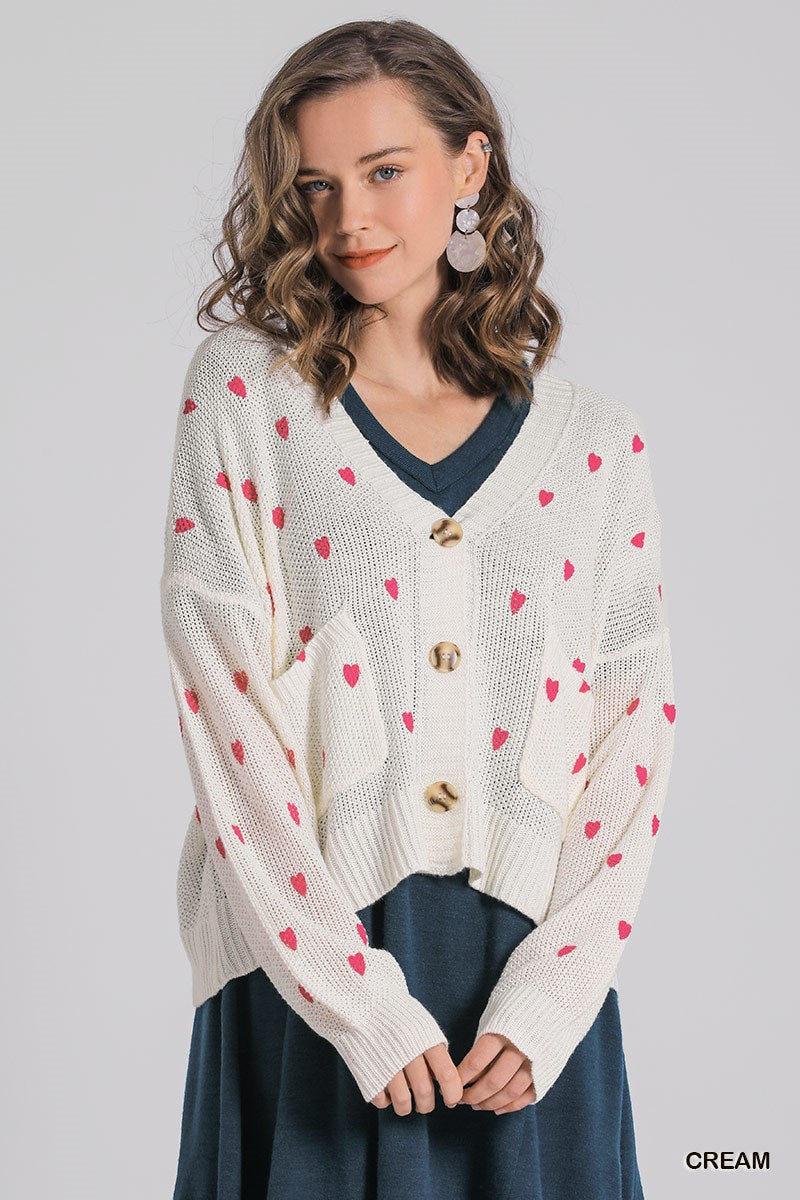 Cream Heart Button Up Cardigan