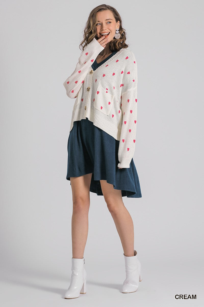 Cream Heart Button Up Cardigan