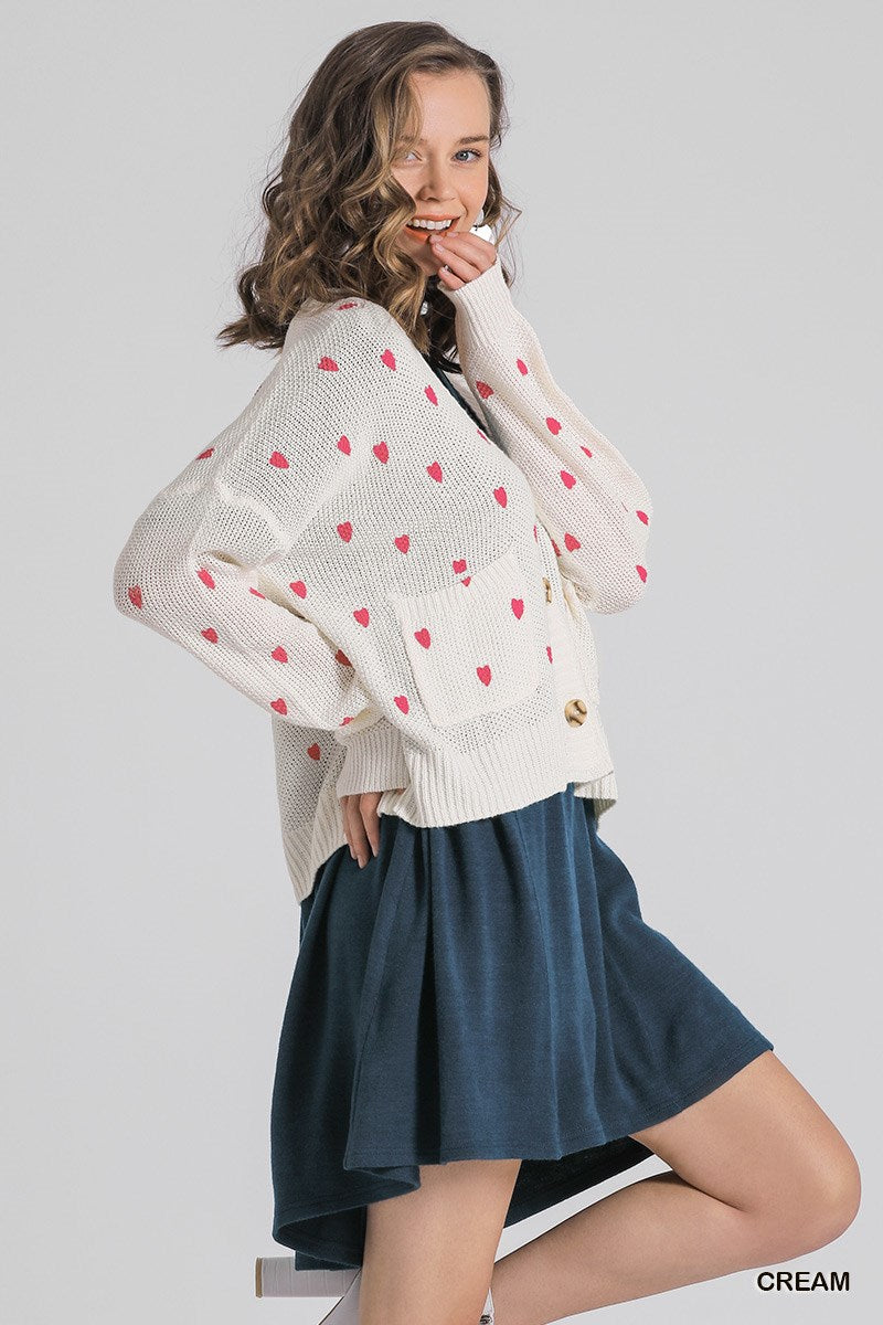Cream Heart Button Up Cardigan