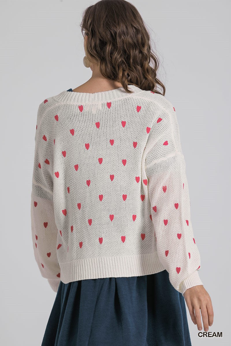 Cream Heart Button Up Cardigan