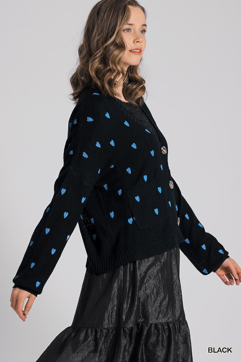 Sale - Black Heart Button Up Cardigan