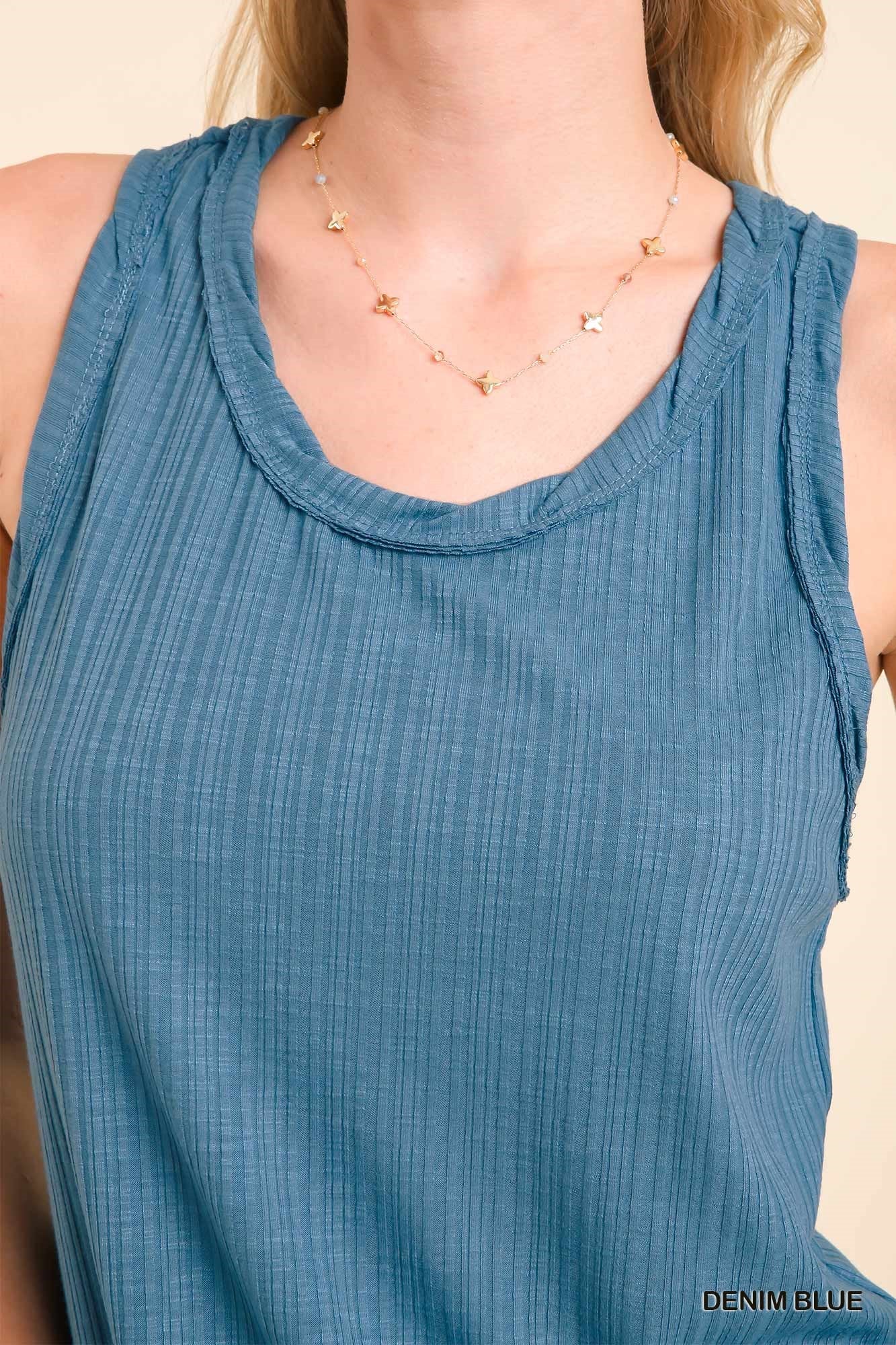 Denim Blue Ribbed Tank Top