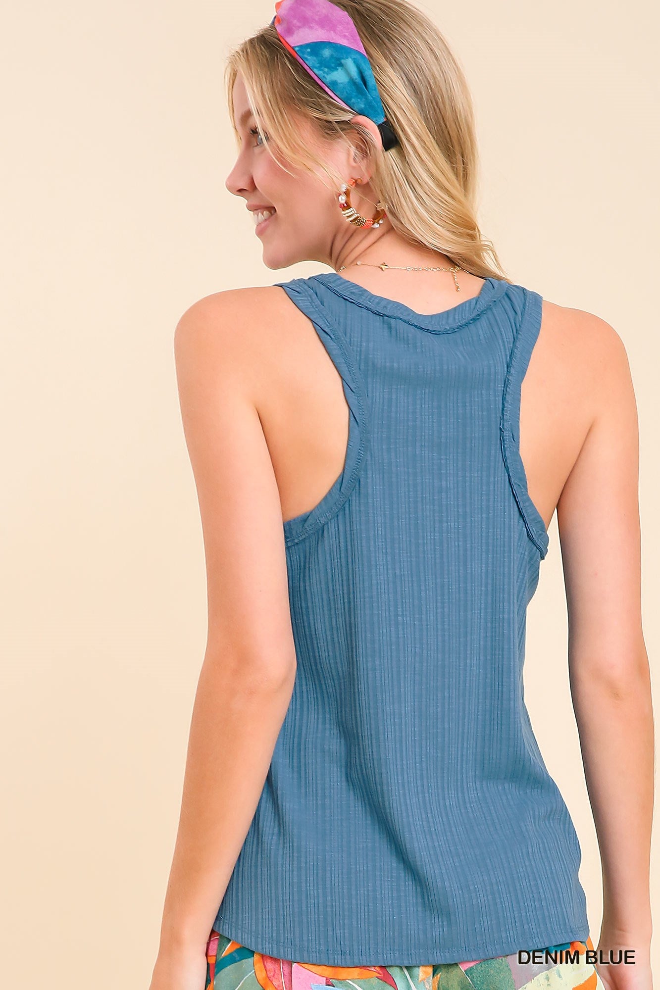 Denim Blue Ribbed Tank Top
