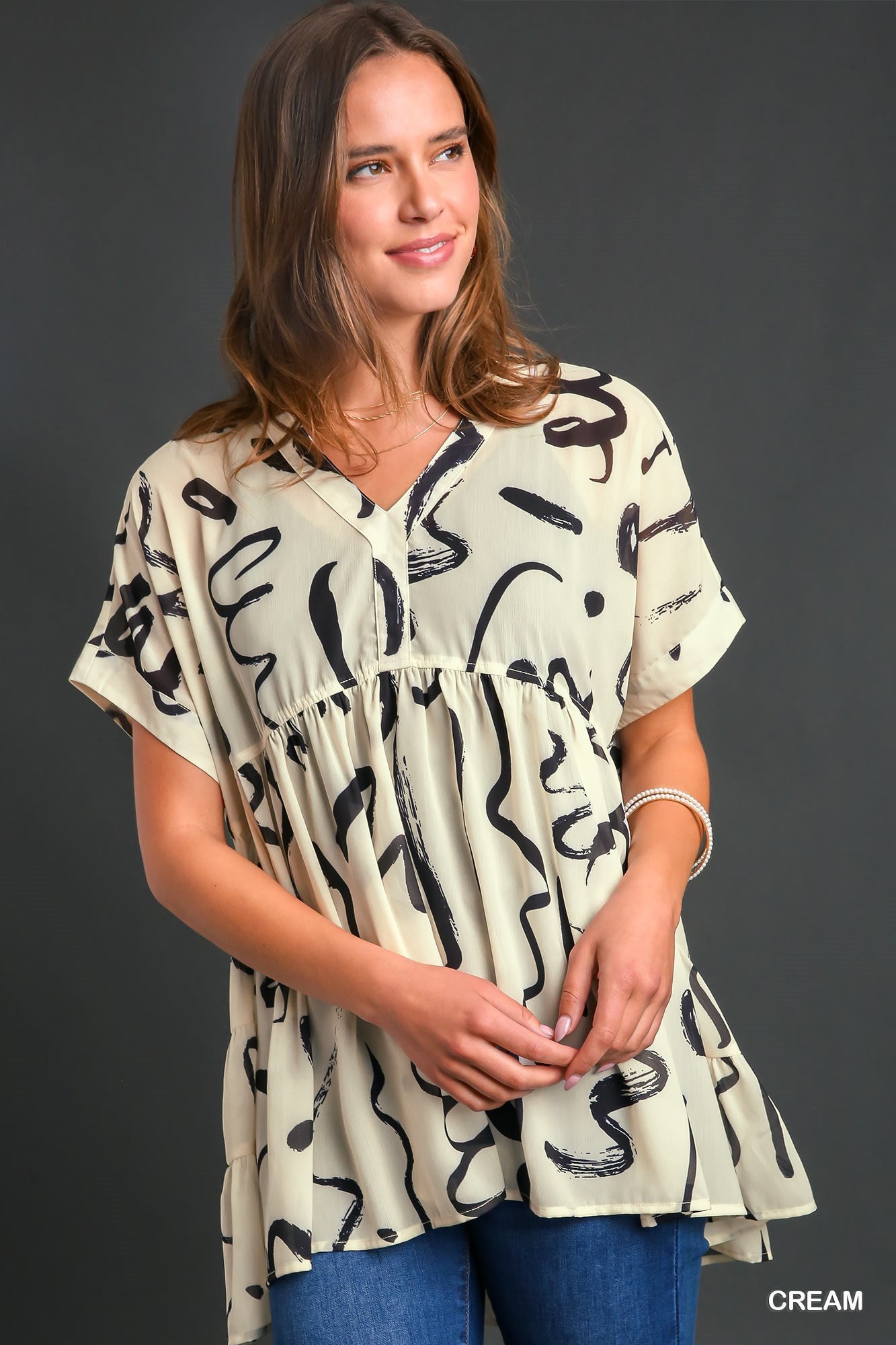 Cream Tiered Short Sleeve Top