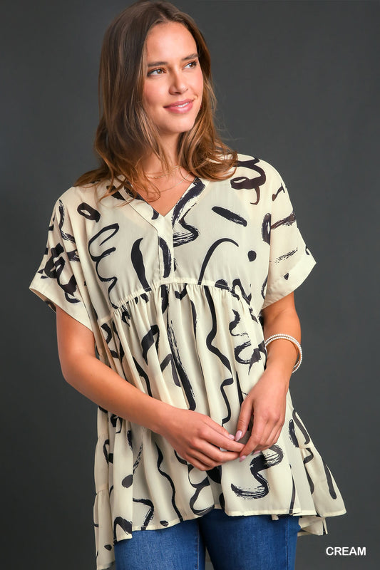 Cream Tiered Short Sleeve Top