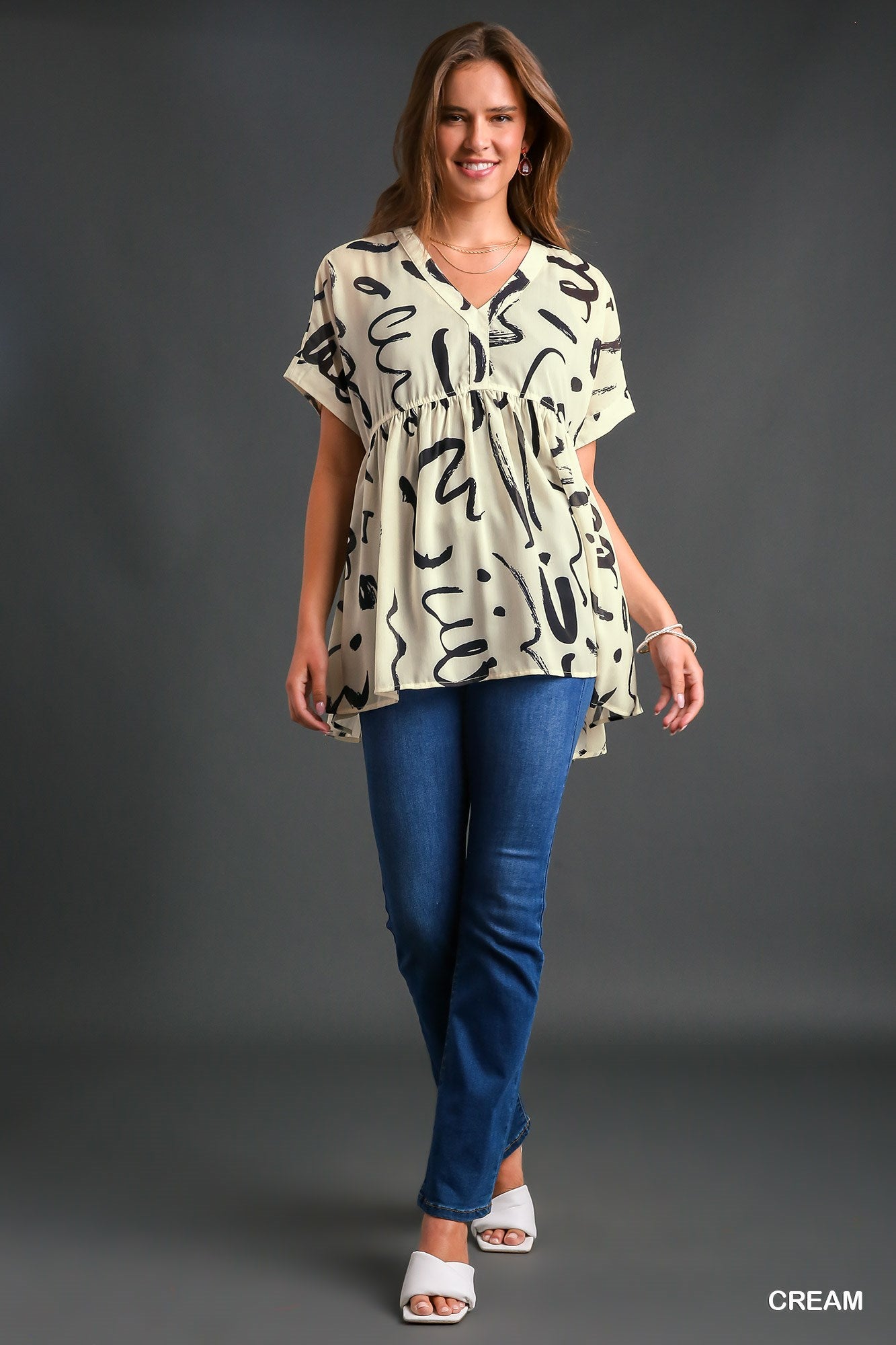Cream Tiered Short Sleeve Top