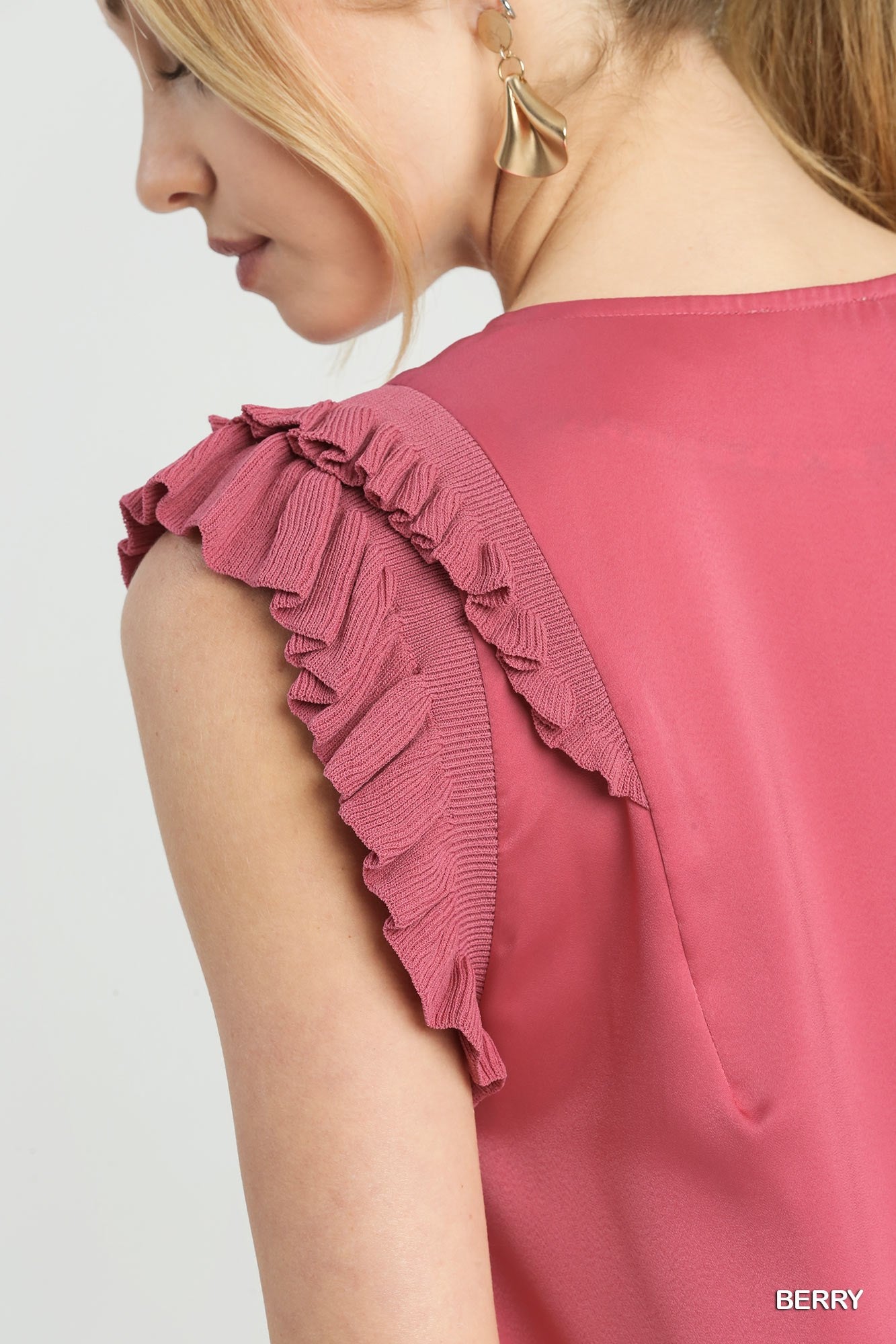 Berry Mixed Media Top & Double Ruffle Layered Sleeves