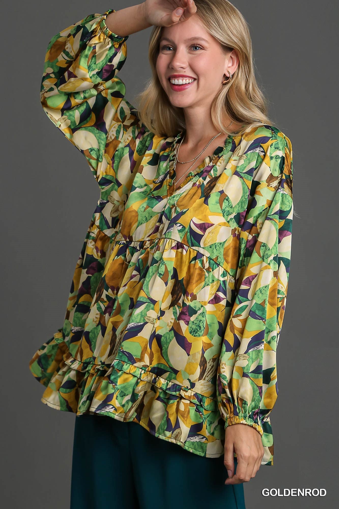 Satin Floral Ruffle Trim Detail Baby Doll Top