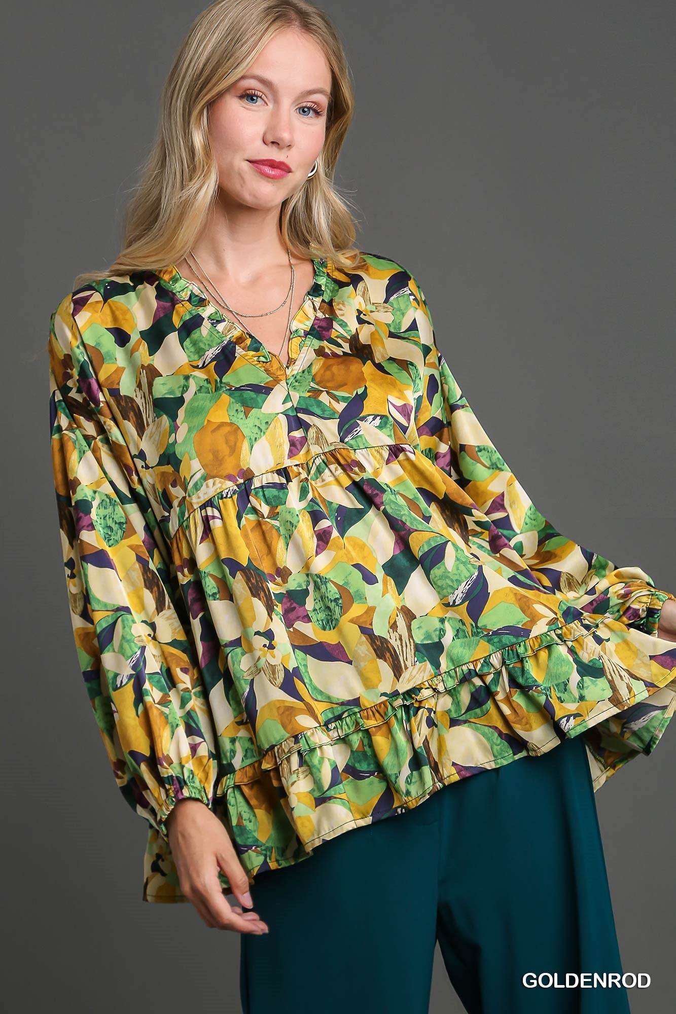 Satin Floral Ruffle Trim Detail Baby Doll Top