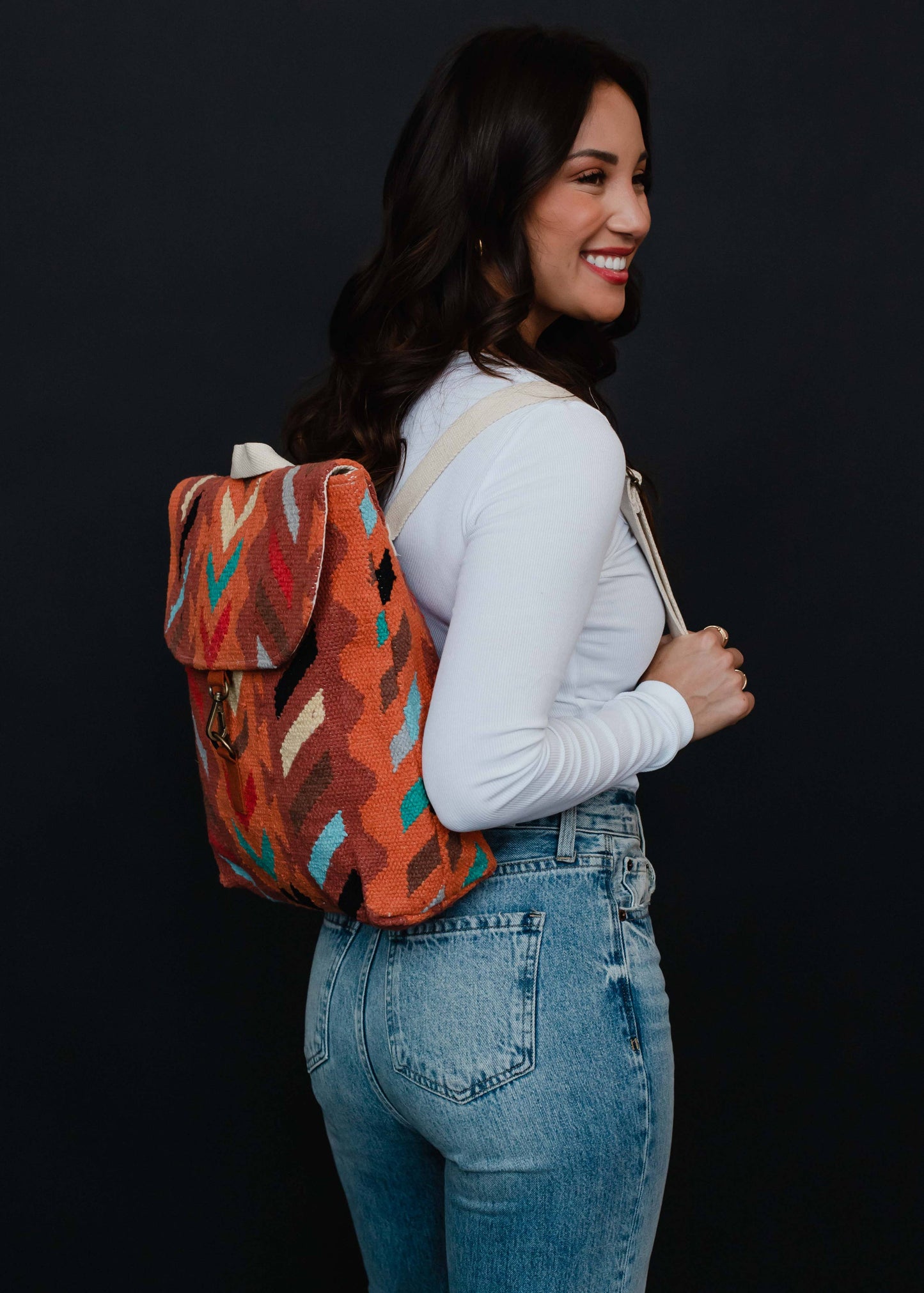 Orange & Multicolored Aztec Backpack