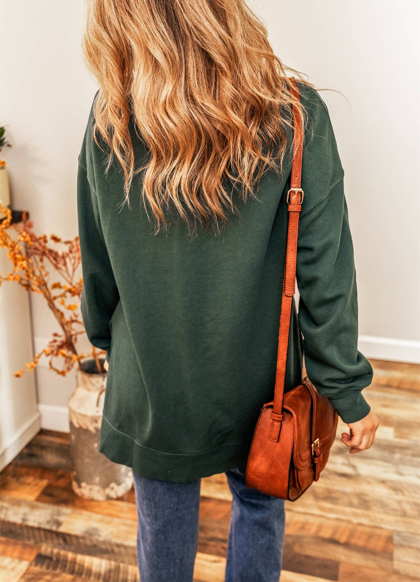 Drop Shoulder Split Hem Hunter Green Sweatshirt