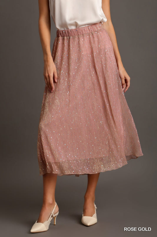 Rose Gold Shimmer Midi Skirt