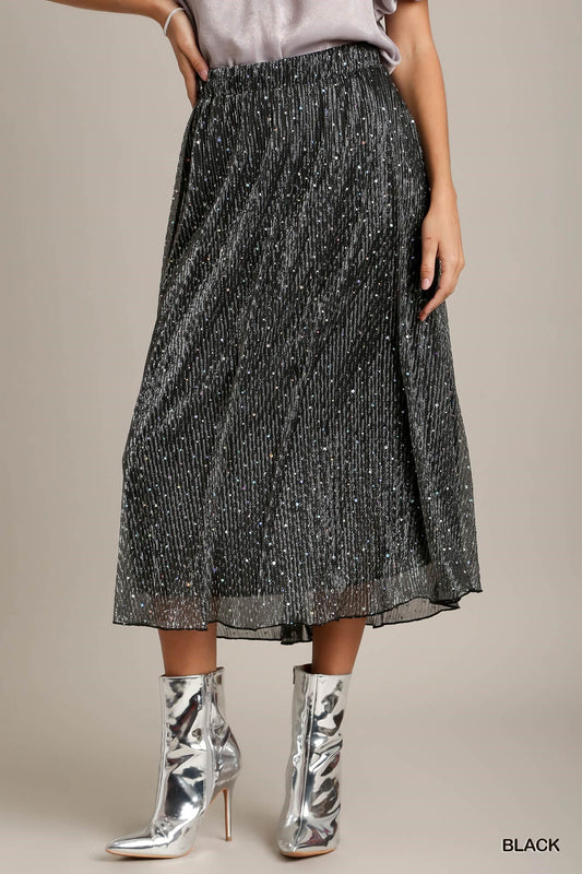 Black Shimmer Midi Skirt