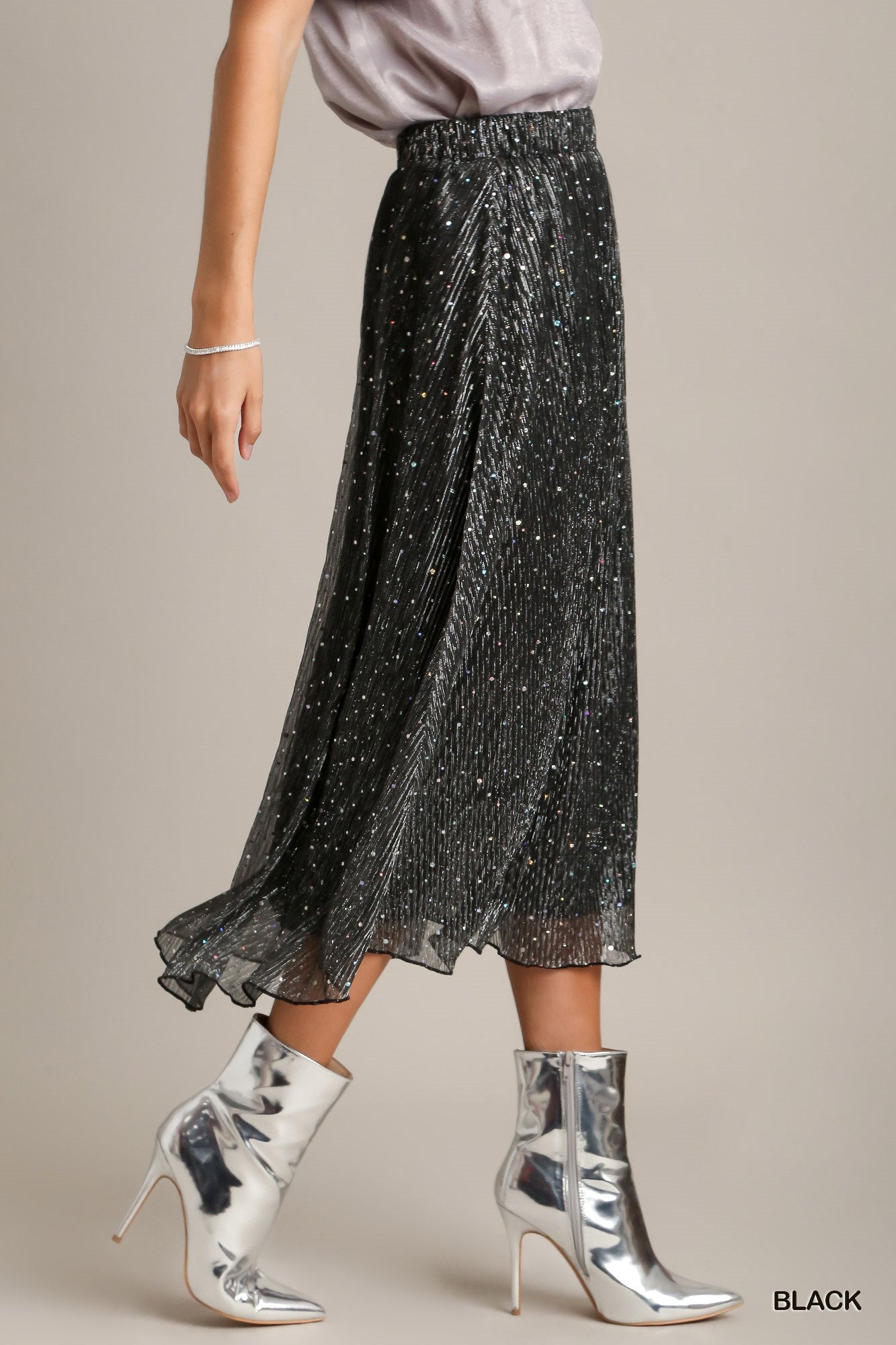 Black Shimmer Midi Skirt