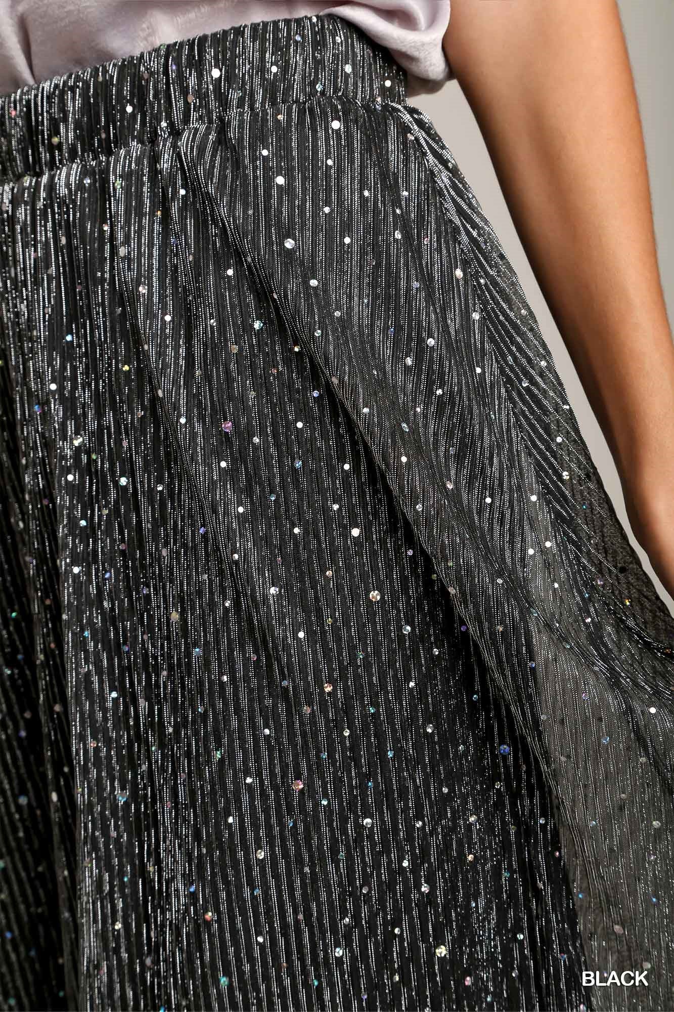 Black Shimmer Midi Skirt