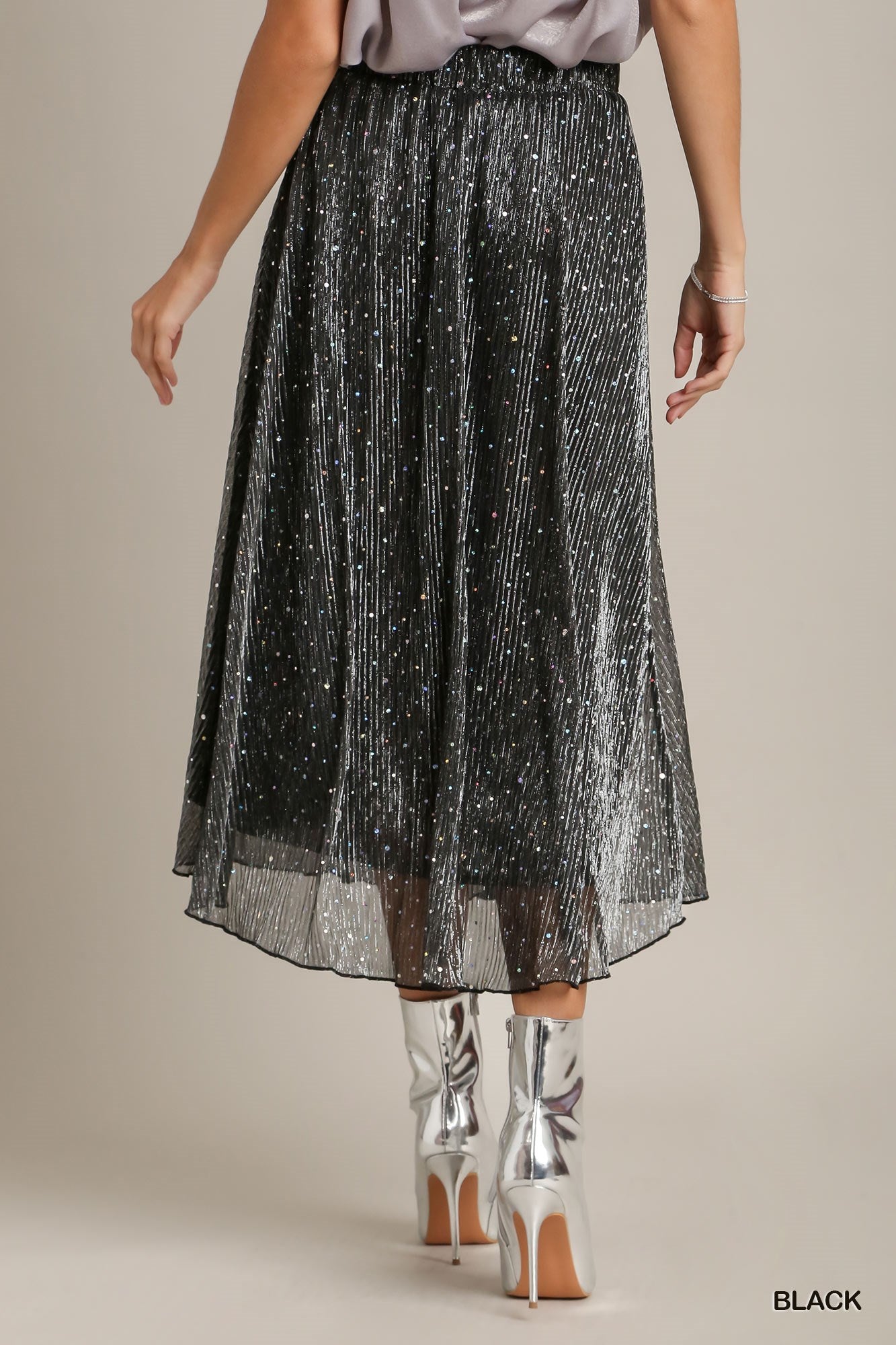Black Shimmer Midi Skirt