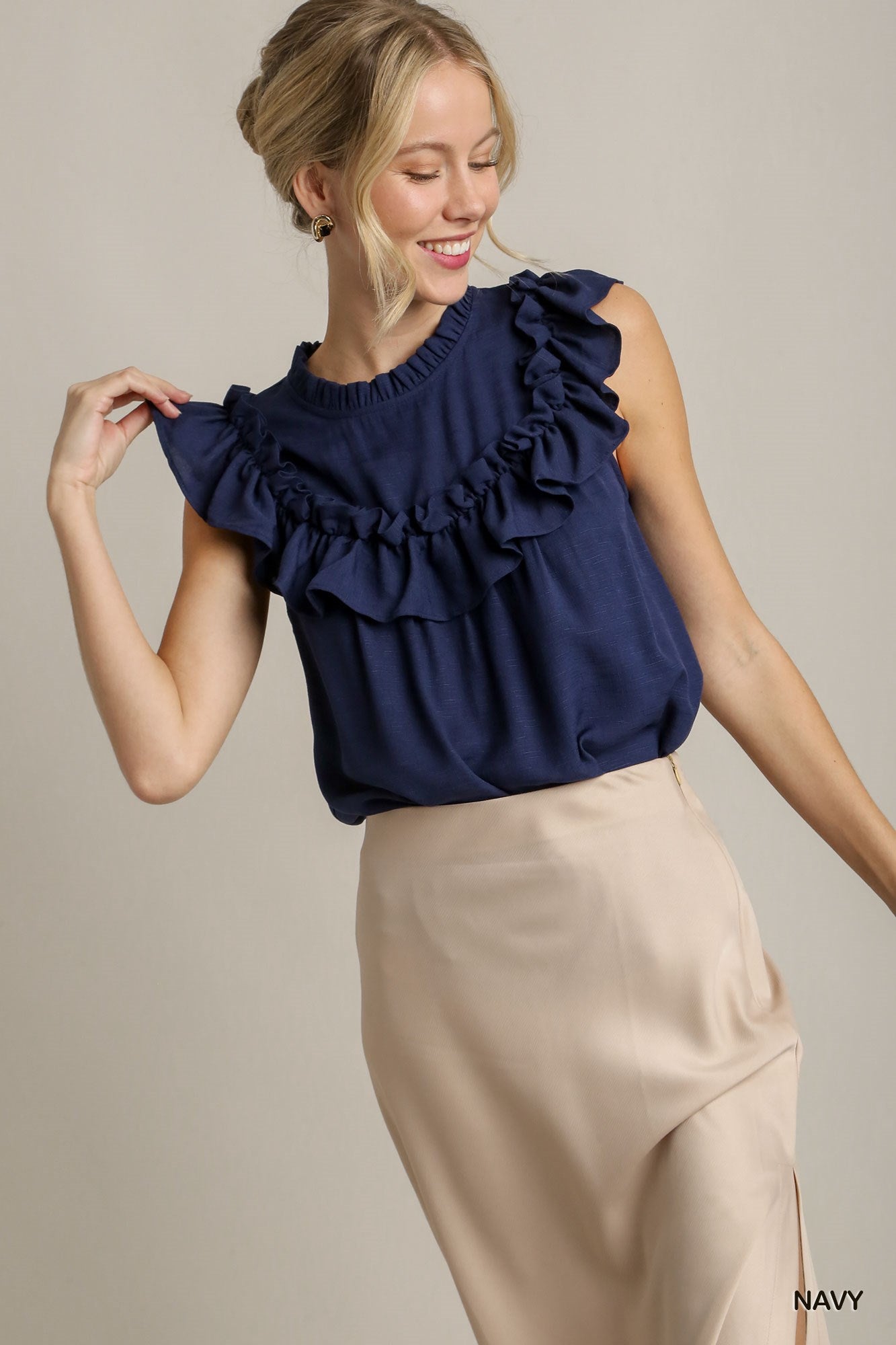 Navy Ruffle Detailed Top