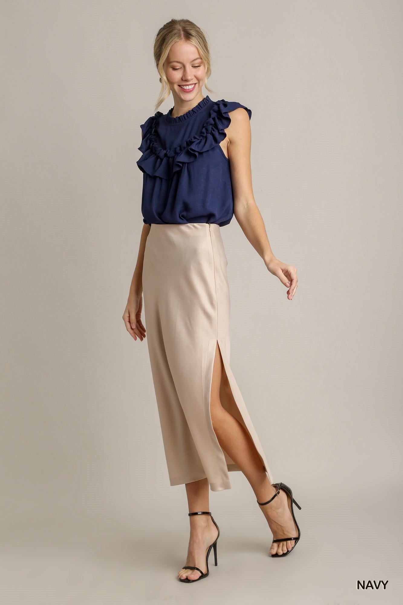 Navy Ruffle Detailed Top