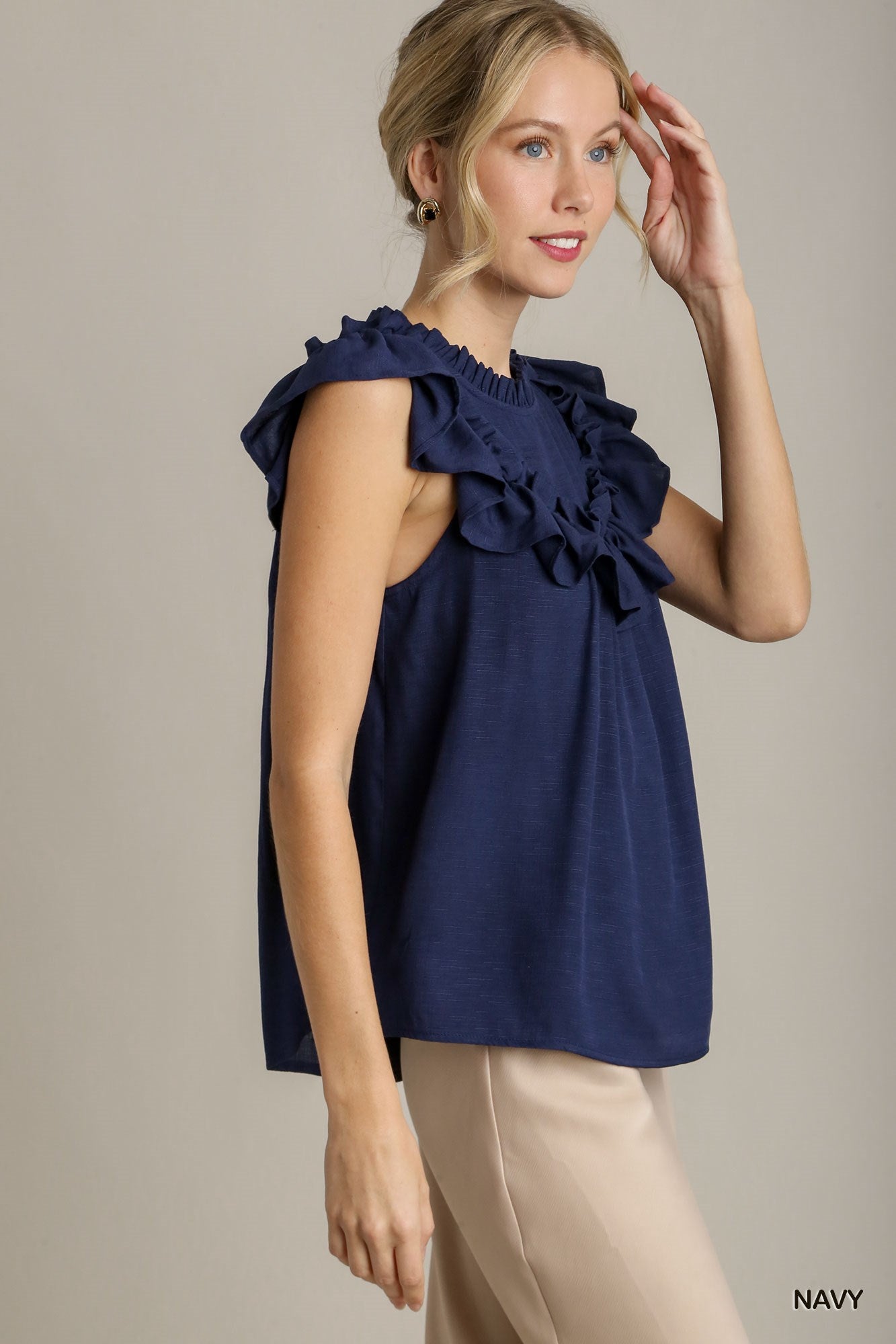 Navy Ruffle Detailed Top