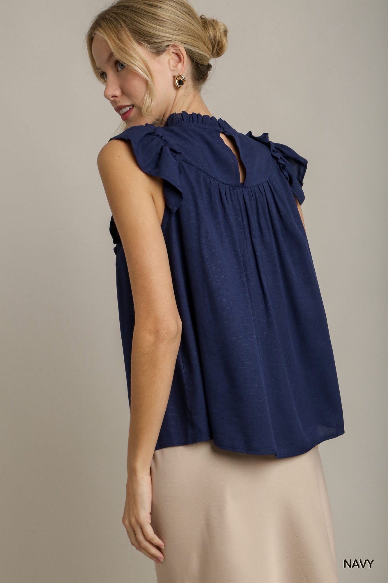 Navy Ruffle Detailed Top