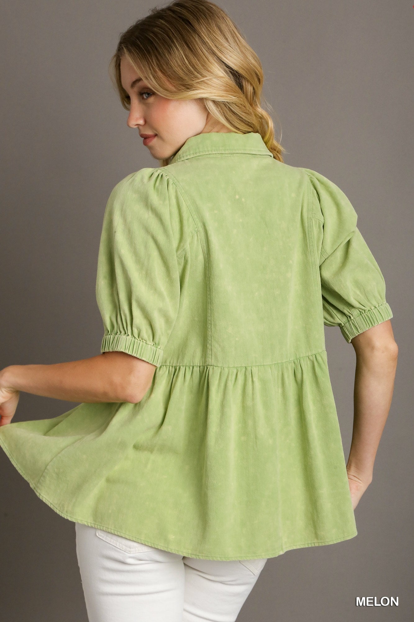 Melon Mineral Wash Collared Top