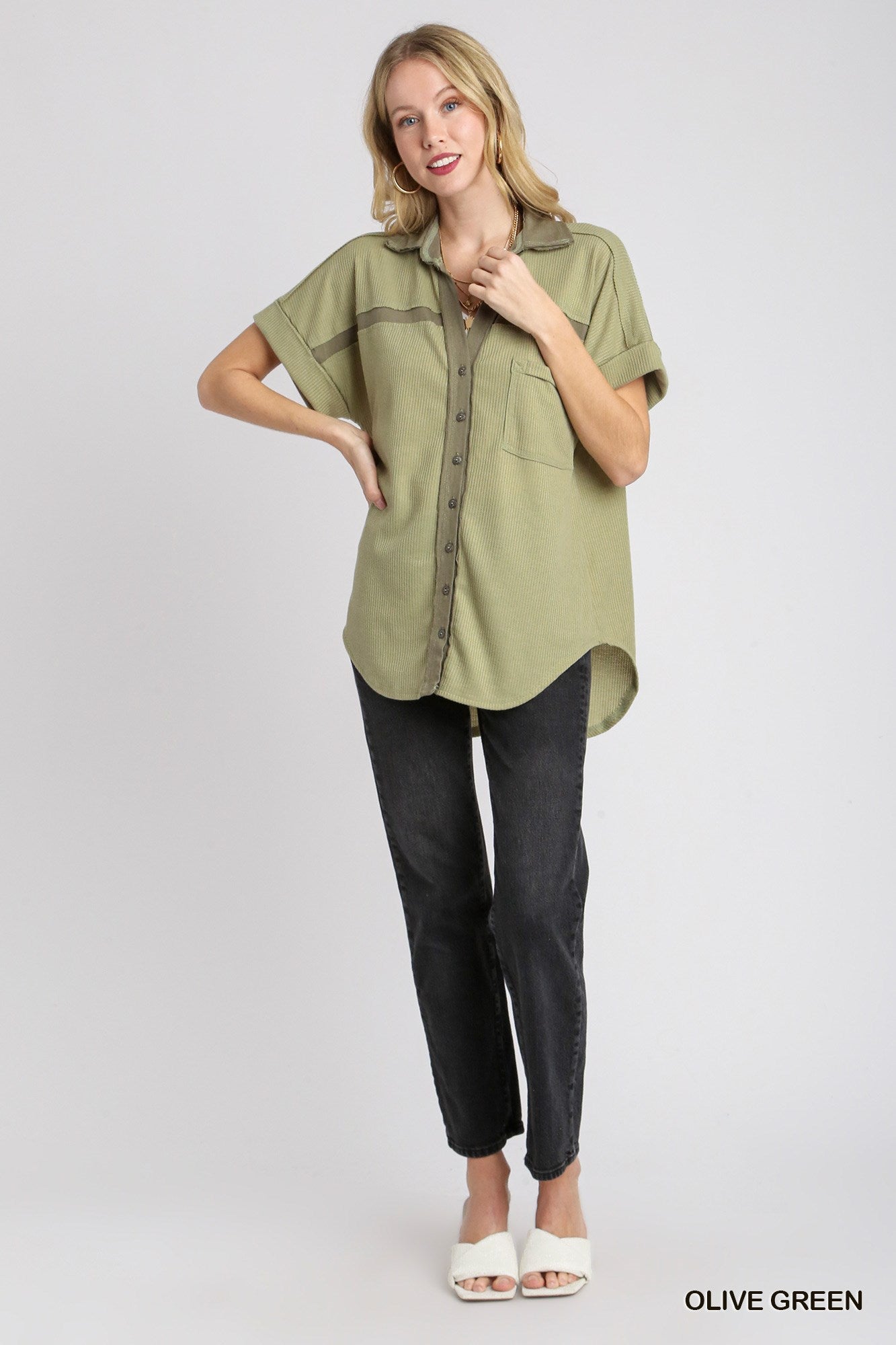 Olive Button Down Top