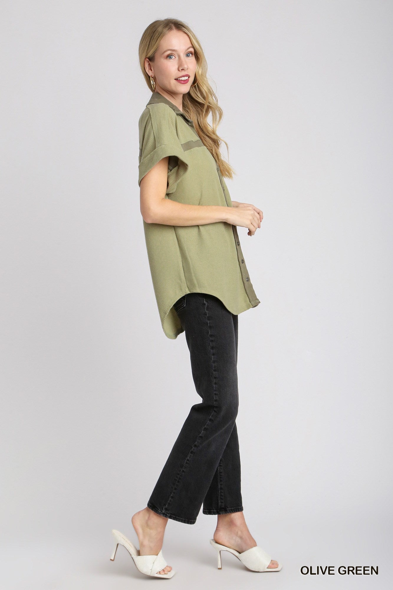 Olive Button Down Top