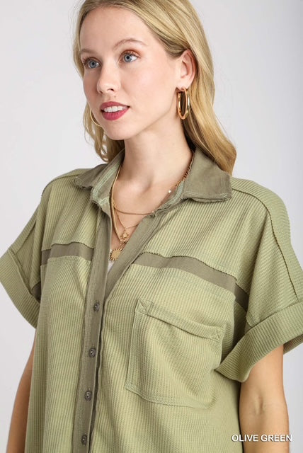 Olive Button Down Top