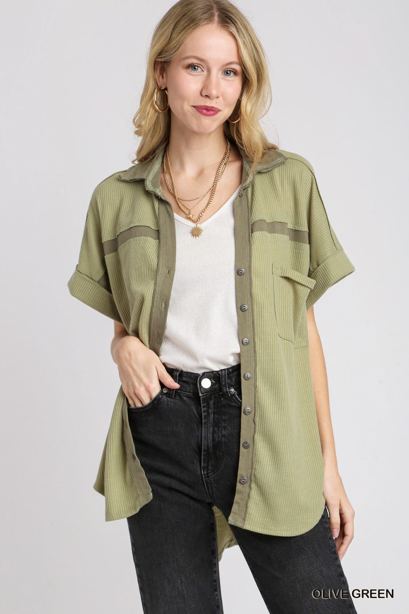 Olive Button Down Top