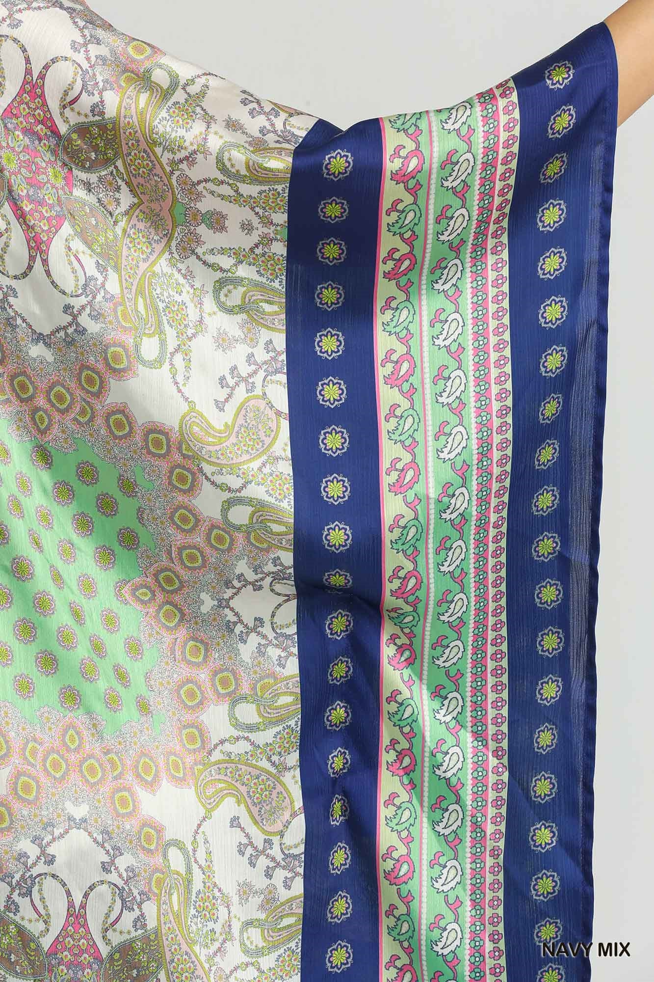 Navy Mixed Print Open Fron Kimono
