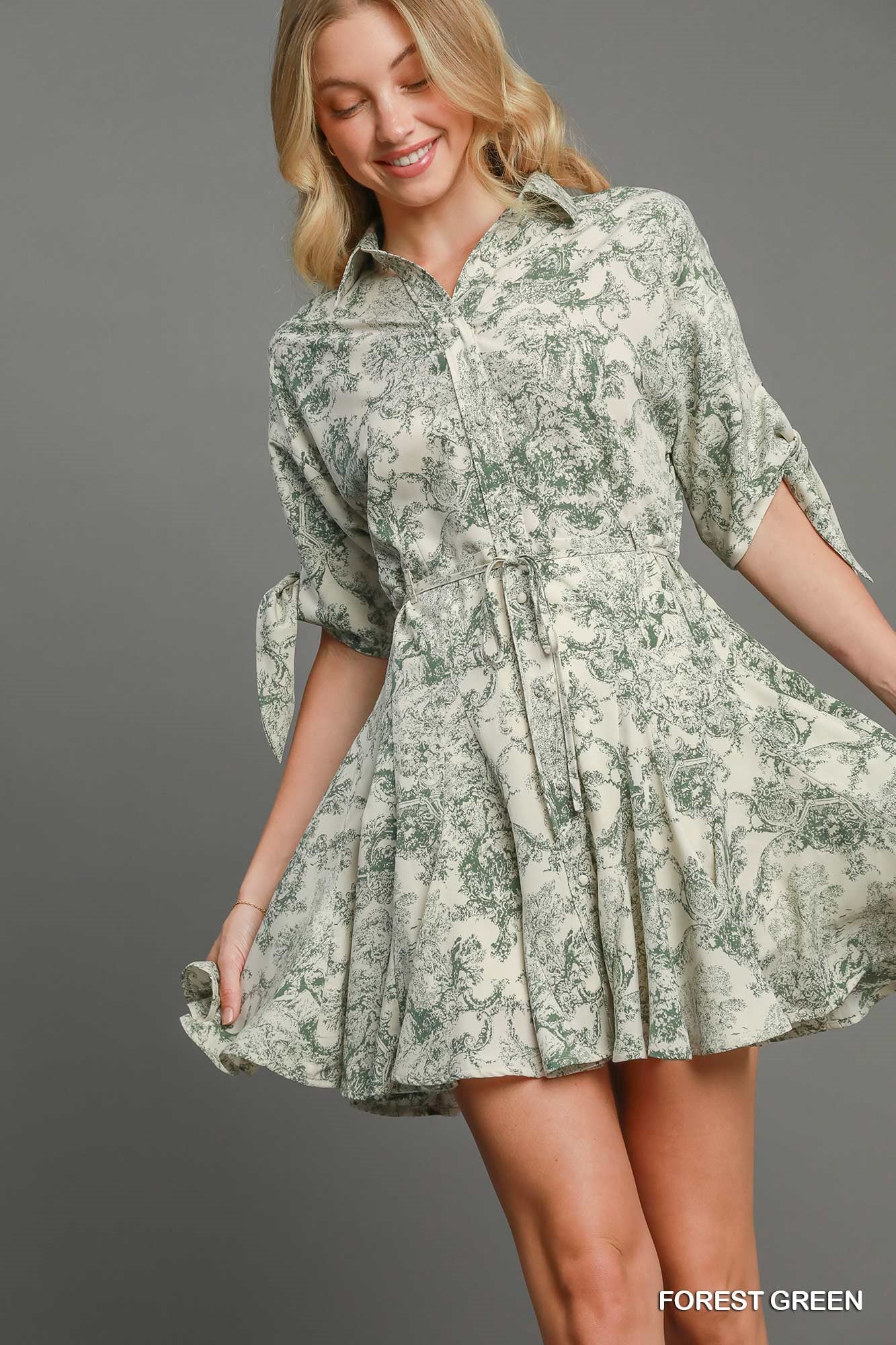 $10 Rack - Forest Green Two Tone Collared Dress