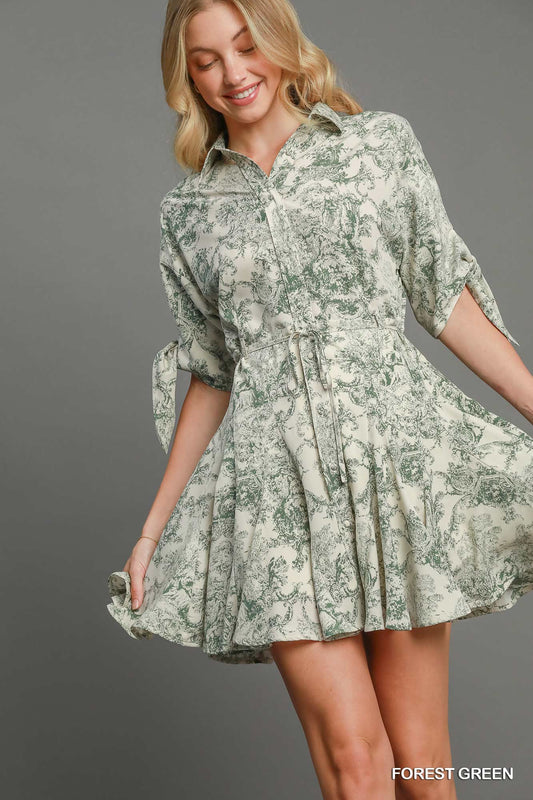 Sale - Forest Green Two Tone Collared Dress