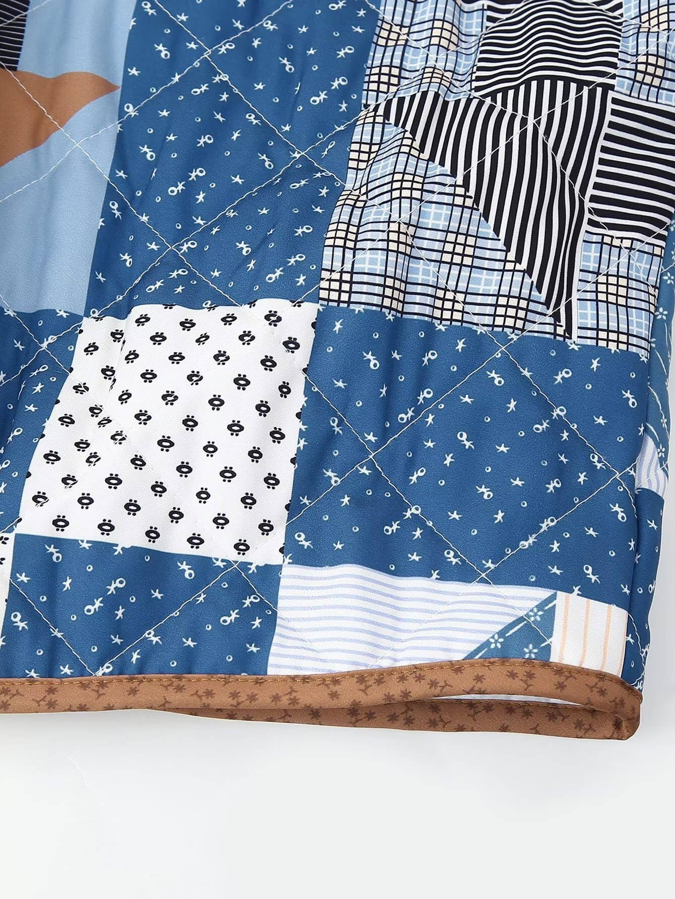 Indigo Nine Patch Quilted Cropped Jacket