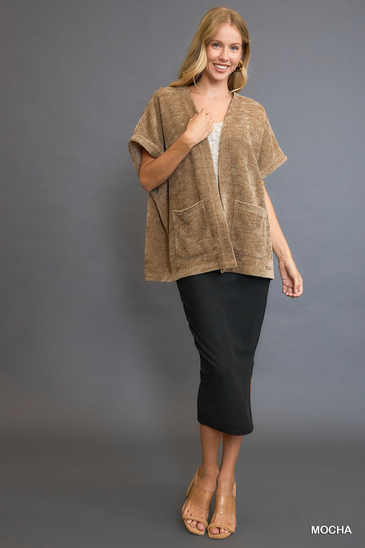 Mocha Open Front Knit Jacket