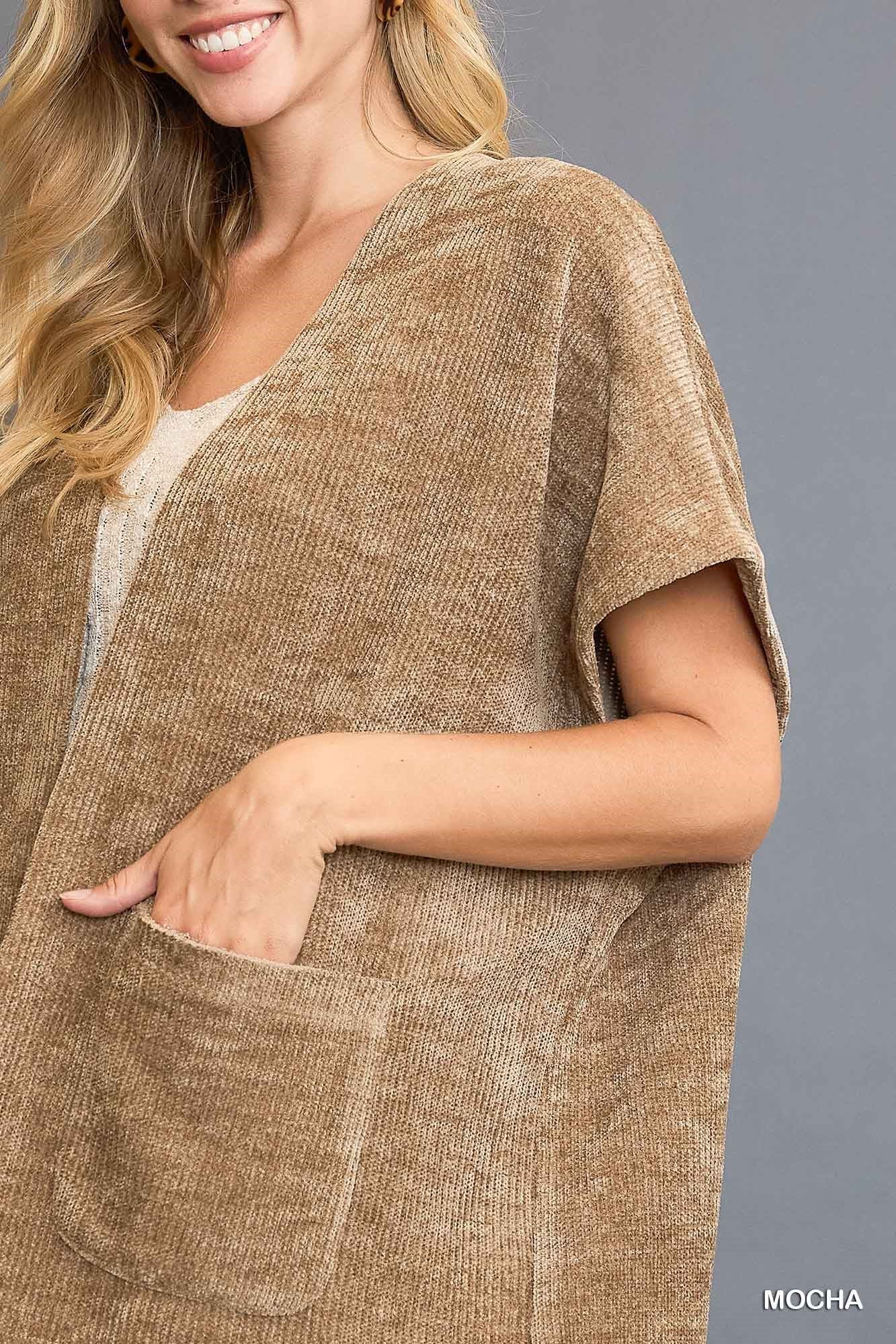 Mocha Open Front Knit Jacket