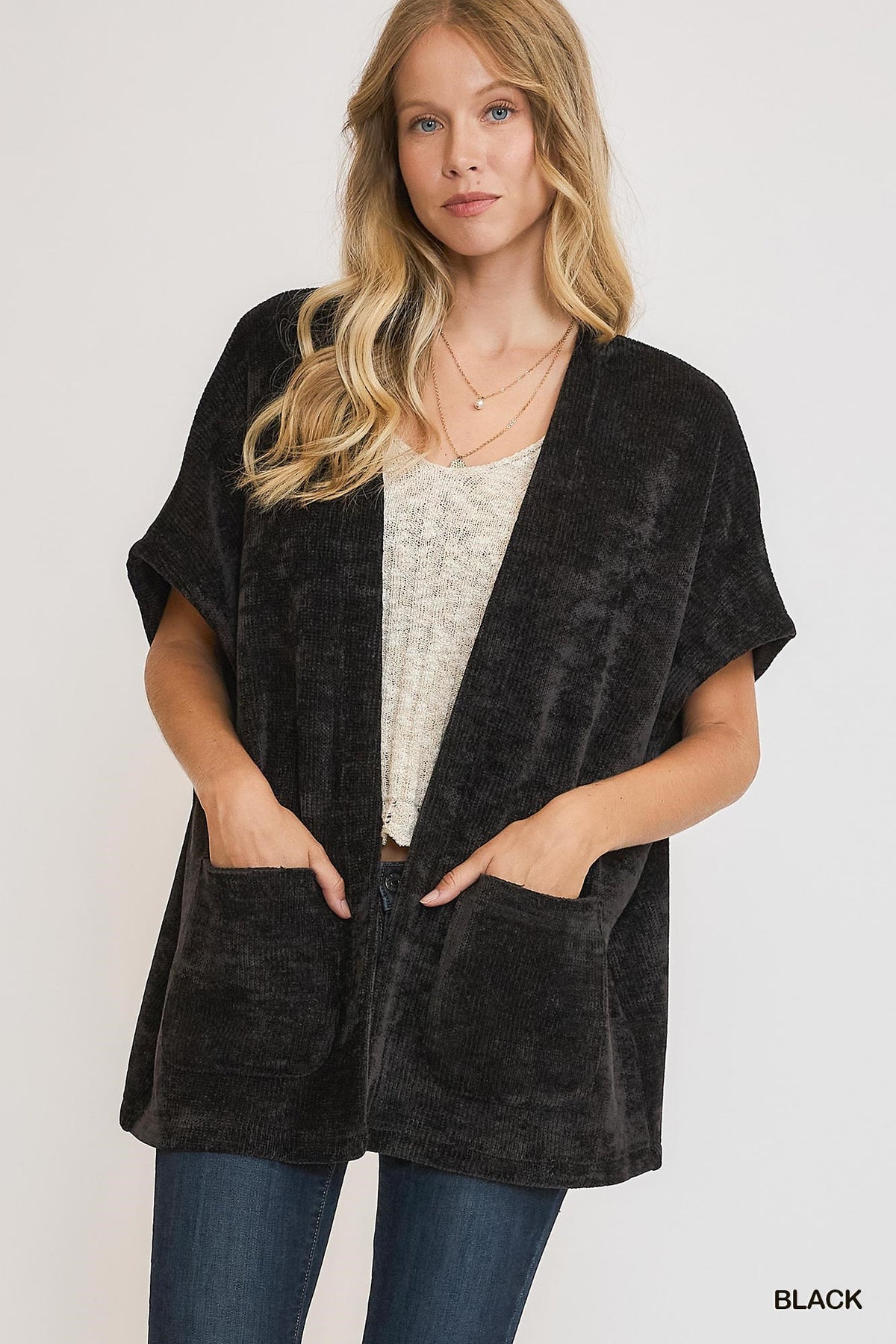 Black Open Front Knit Jacket