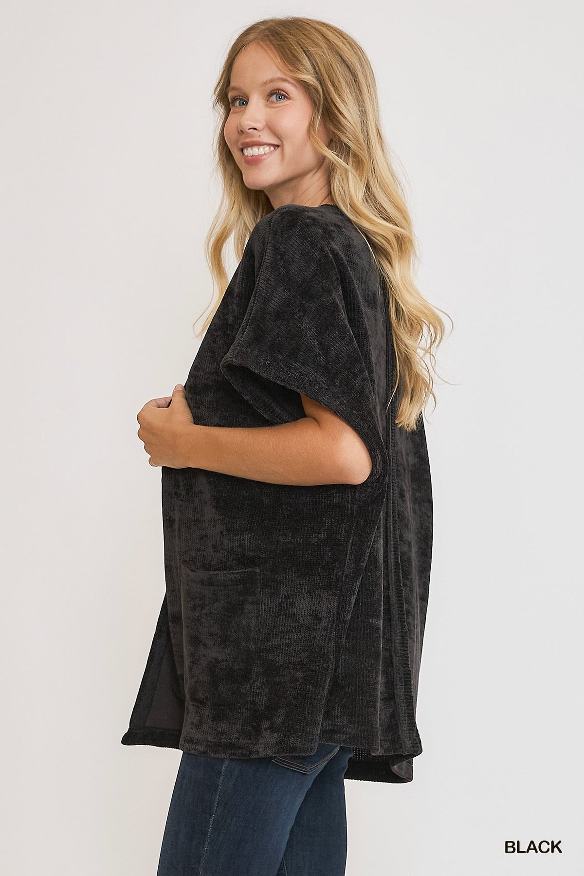 Black Open Front Knit Jacket