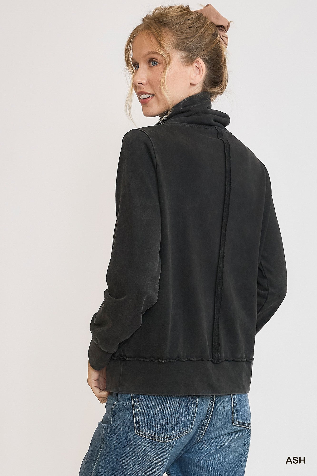 Ash Black Mineral Washed Half Zip Up Top
