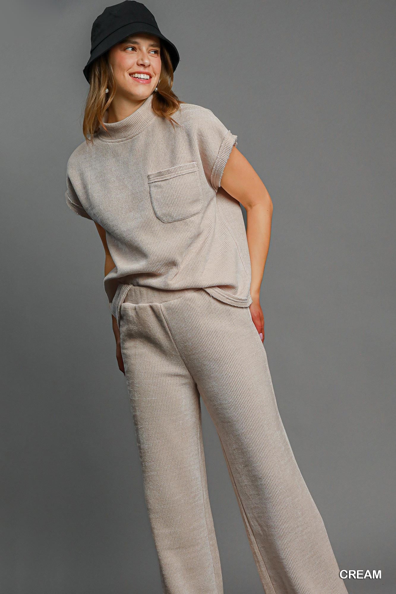 Cream Soft Knit Mock Neck Top