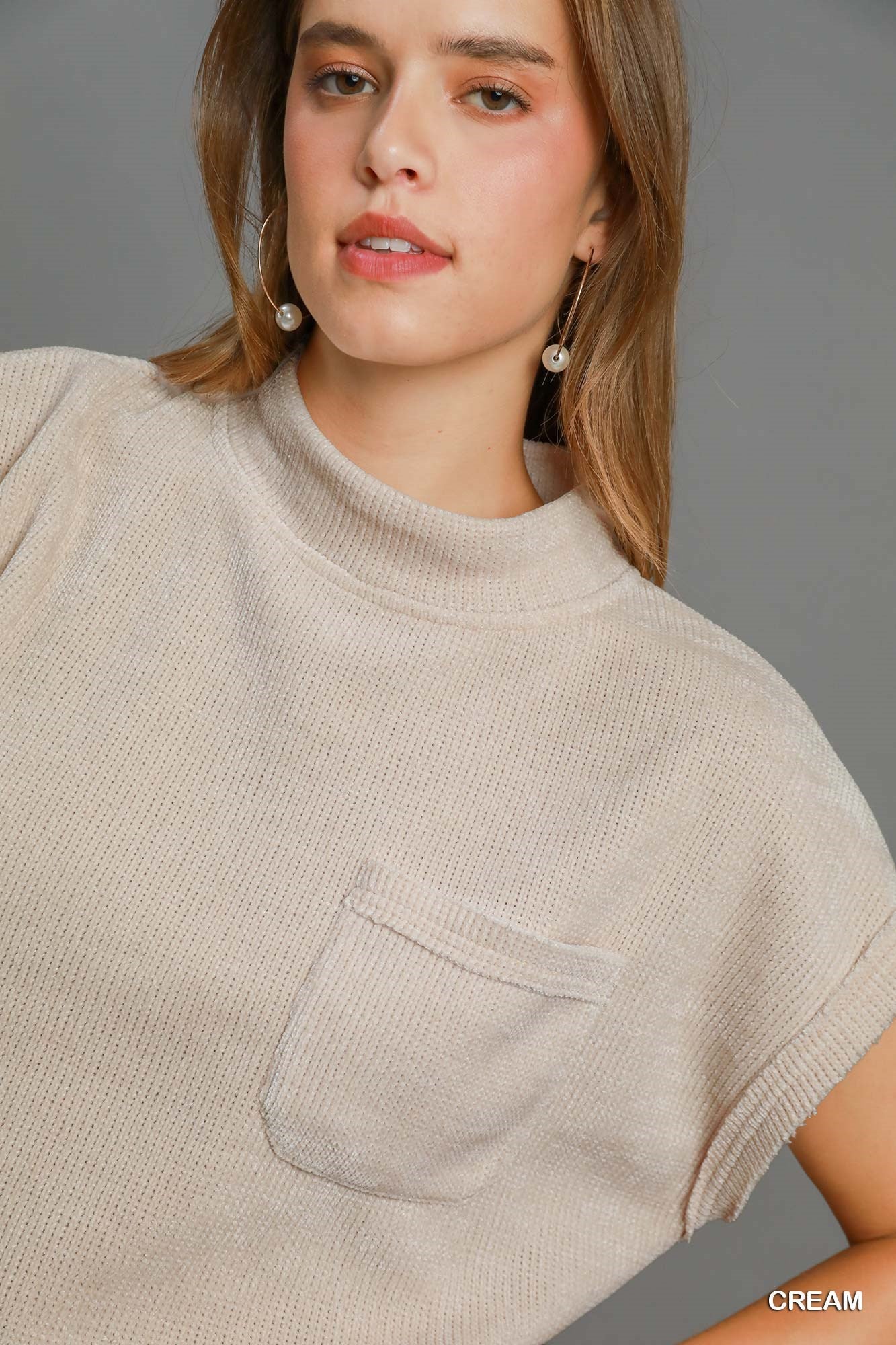 Cream Soft Knit Mock Neck Top