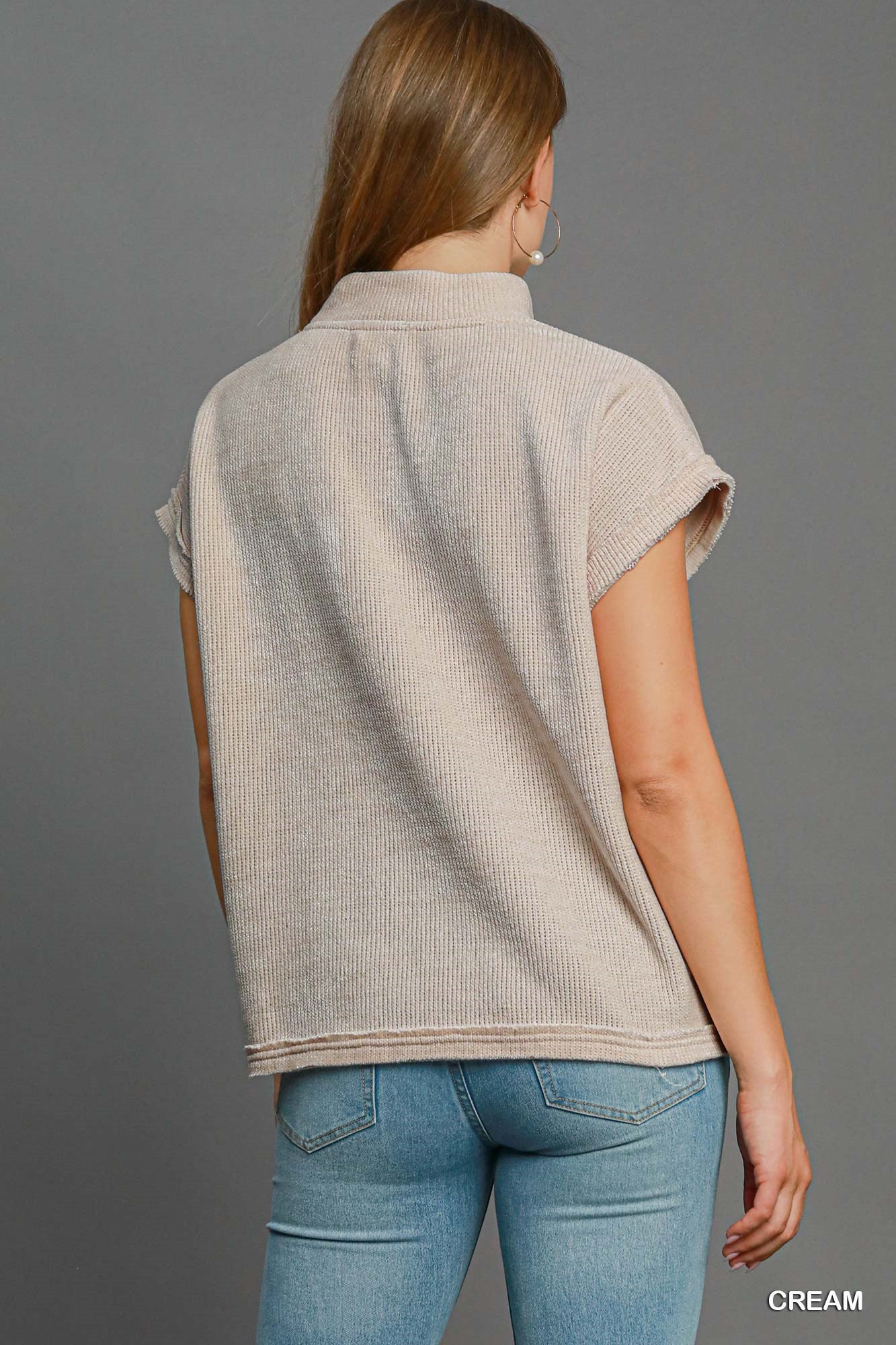 Cream Soft Knit Mock Neck Top