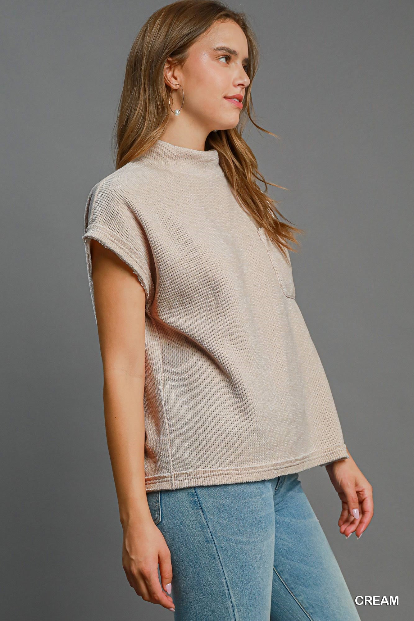 Cream Soft Knit Mock Neck Top